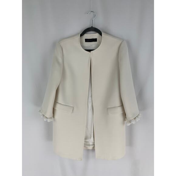 Zara Woman Jacket Coat Size Small Tassel Cuffs New Off White Blazer New Flawed - Picture 4 of 12